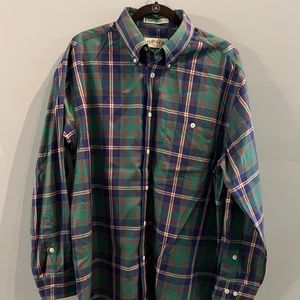 Orvis Green Blue Plaid Long Sleeve Button Down L
